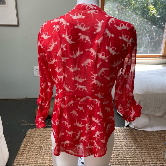 Anthropologie MAEVE red Cheetah cat shirt size 4 - Picture 3 of 8